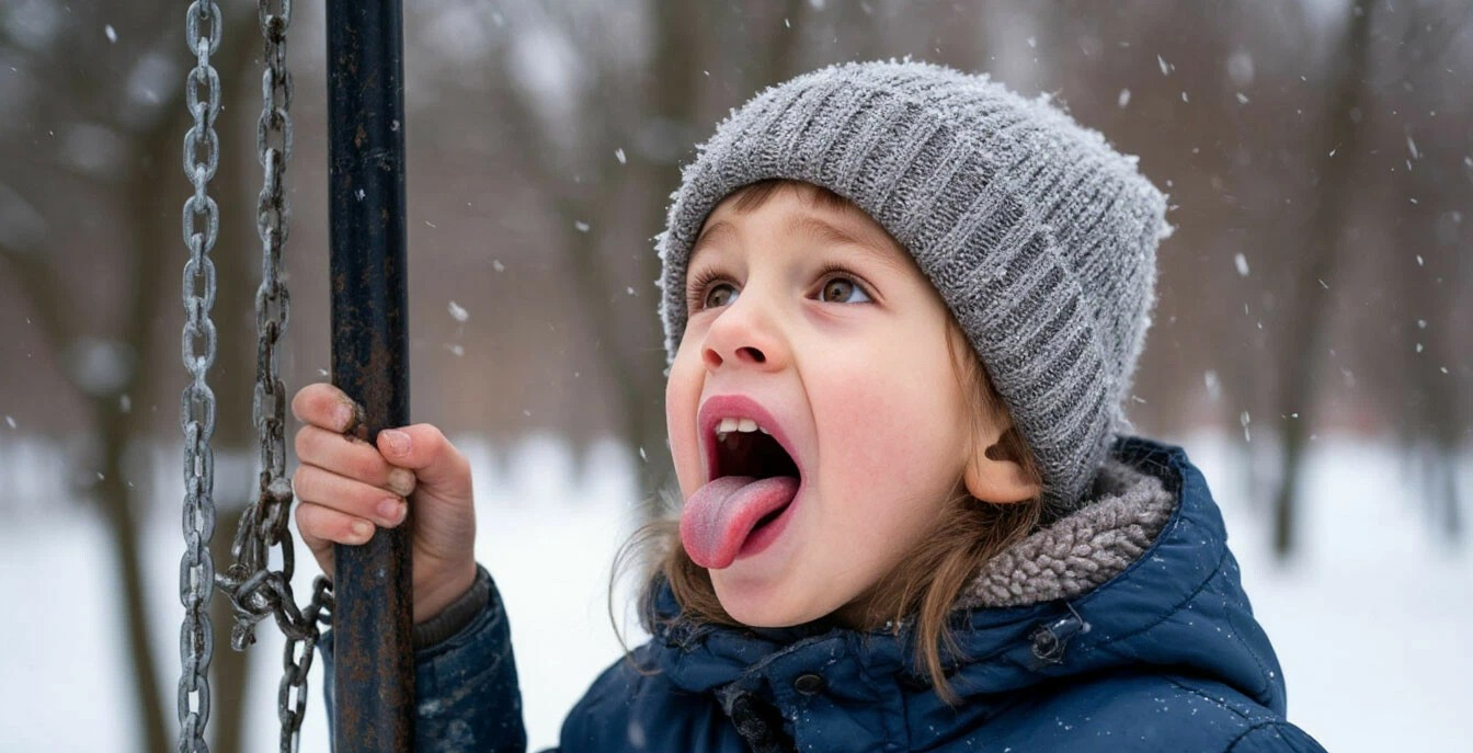 Как помочь ребёнку, если язык примёрз к качелям